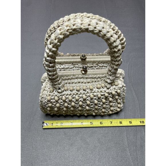 Dena Of Dallas Raffia Iridescent Beaded Handbag Double Sided Made in Italy 50s - Picture 1 of 16